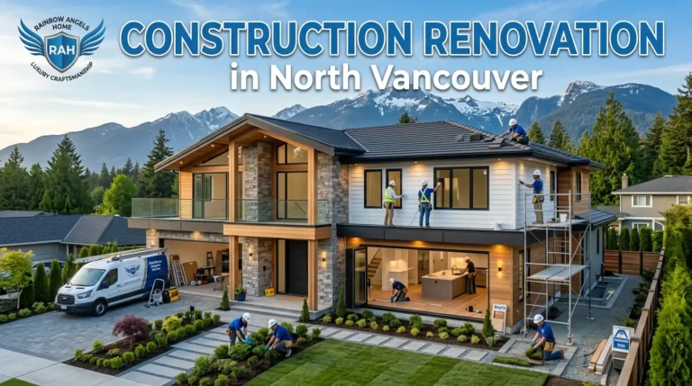 Construction renovation experts completing a modern home remodeling project in North Vancouver by Rainbow Angels Home