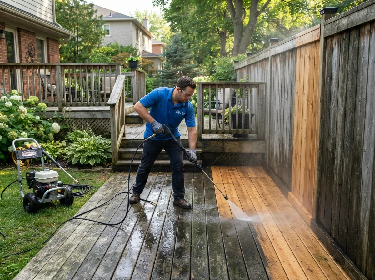 Deck and fence power washing in Vancouver restoring outdoor wood surfaces