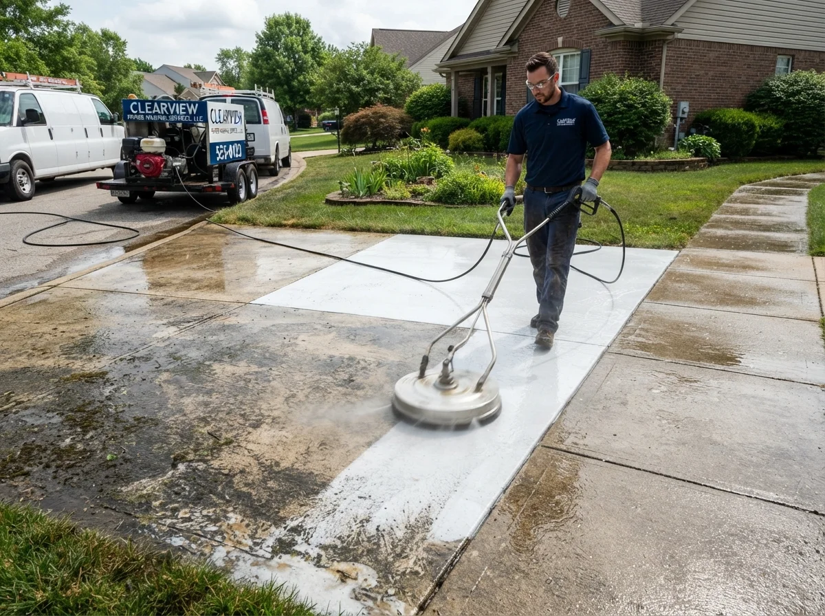 Driveway and sidewalk power washing in Vancouver removing stains and grime