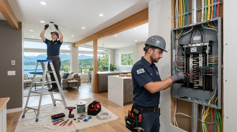 Licensed electrician performing electrical renovation in a North Vancouver home by Rainbow Angels Home