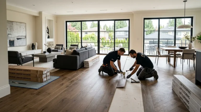Professional flooring contractor in Burnaby installing luxury vinyl flooring | Rainbow Angels Home INC