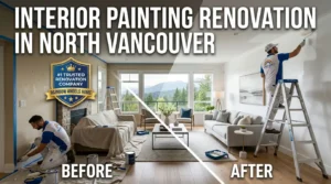Professional interior painting renovation in North Vancouver by Rainbow Angels Home