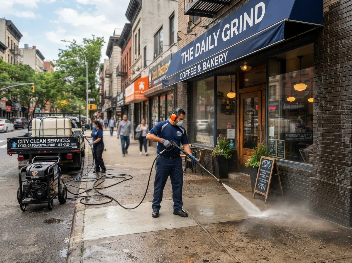 Storefront exterior business cleaning in Vancouver maintaining clean commercial entrances