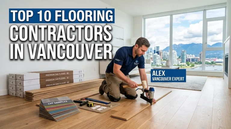 Professional flooring contractor installing hardwood flooring in a modern Vancouver home