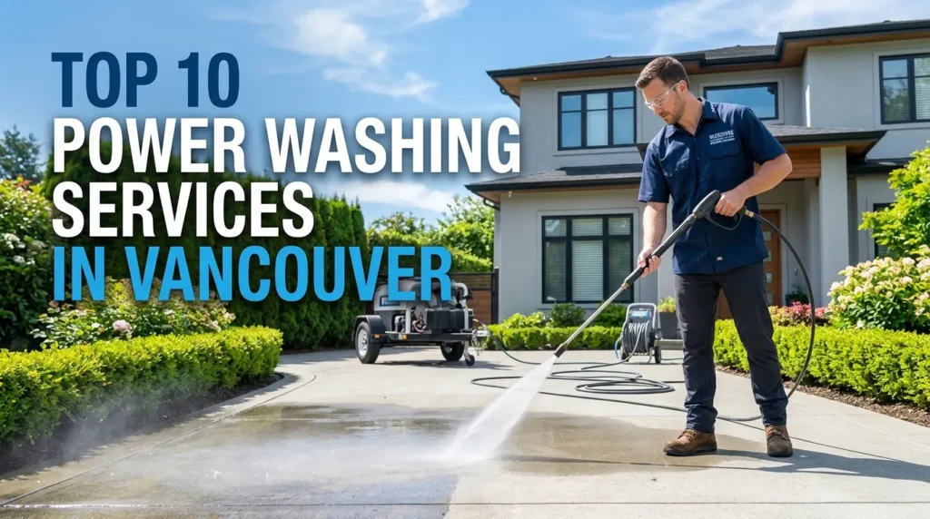Top power washing cleaning service in Vancouver cleaning a residential driveway