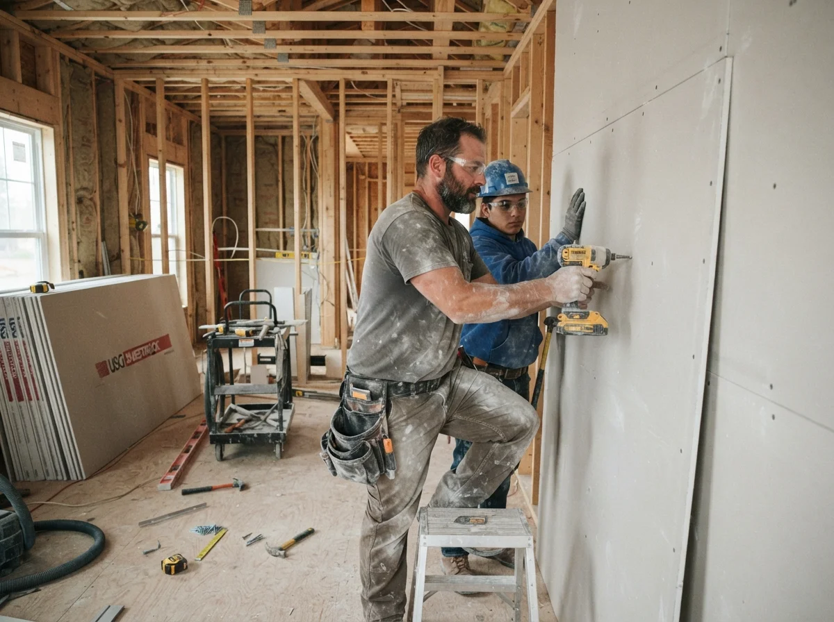 Ceiling drywall installation in Vancouver by professional contractors.