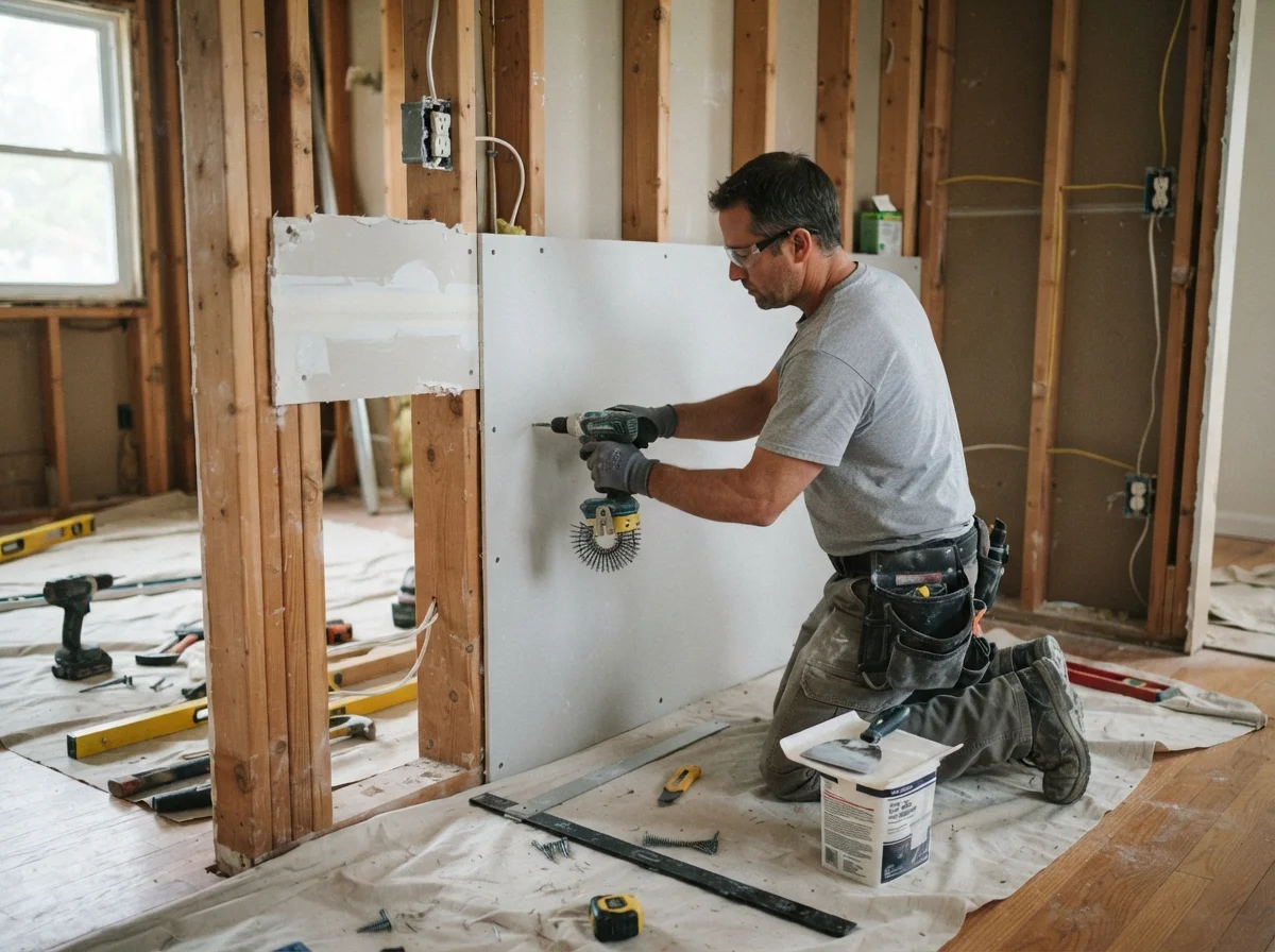 Drywall replacement in Vancouver removing damaged drywall panels.