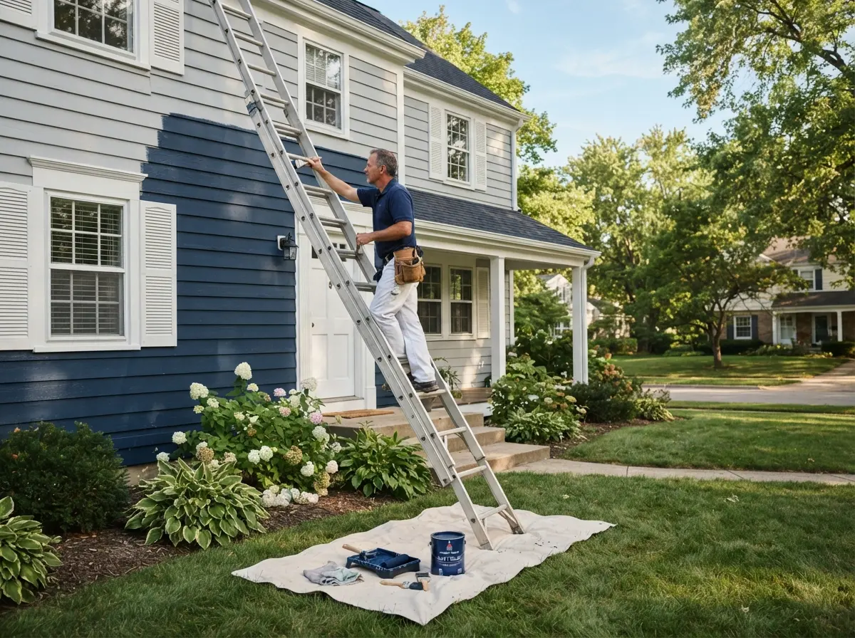Exterior painting contractor in Vancouver painting a residential home.