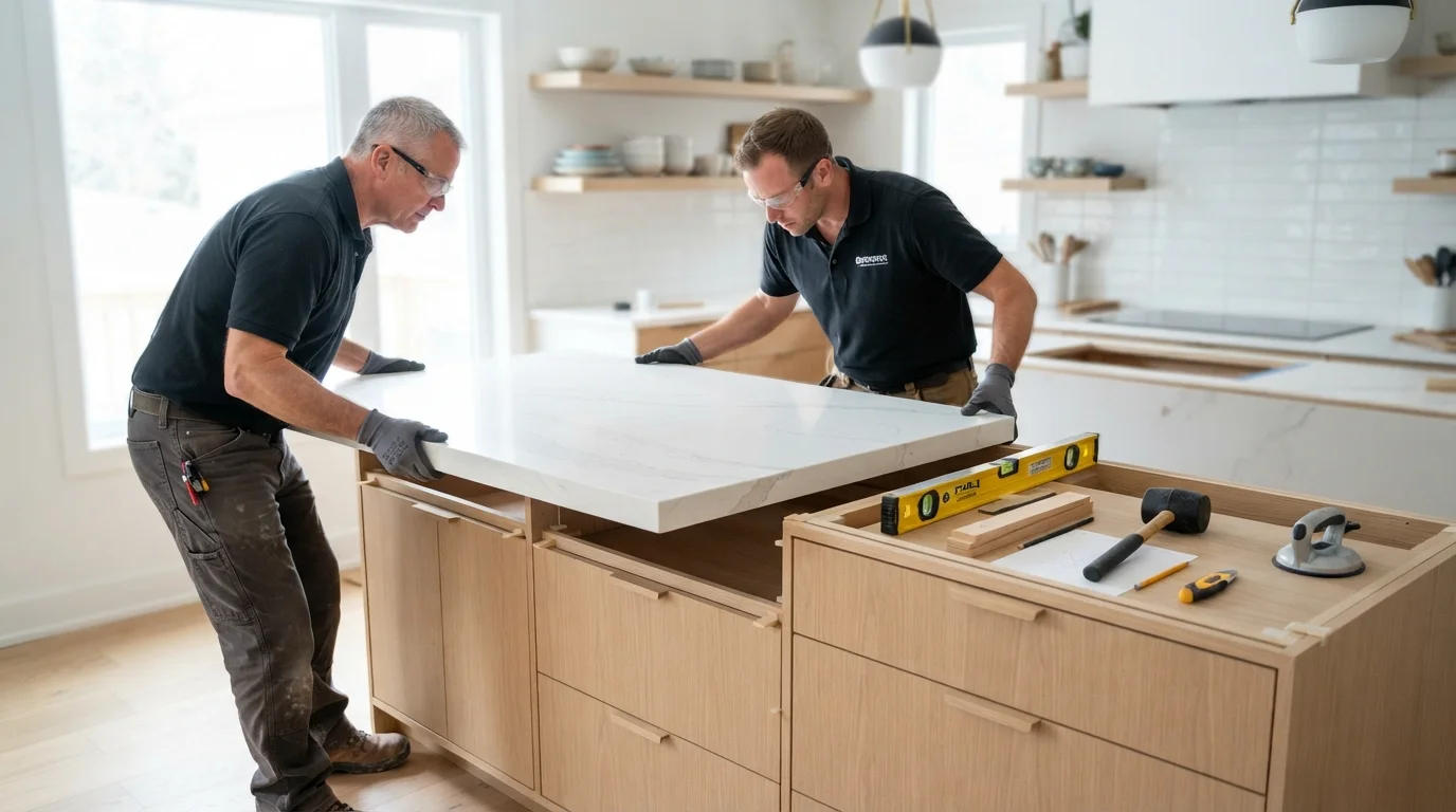 Quartz countertop installation for kitchens in Vancouver.