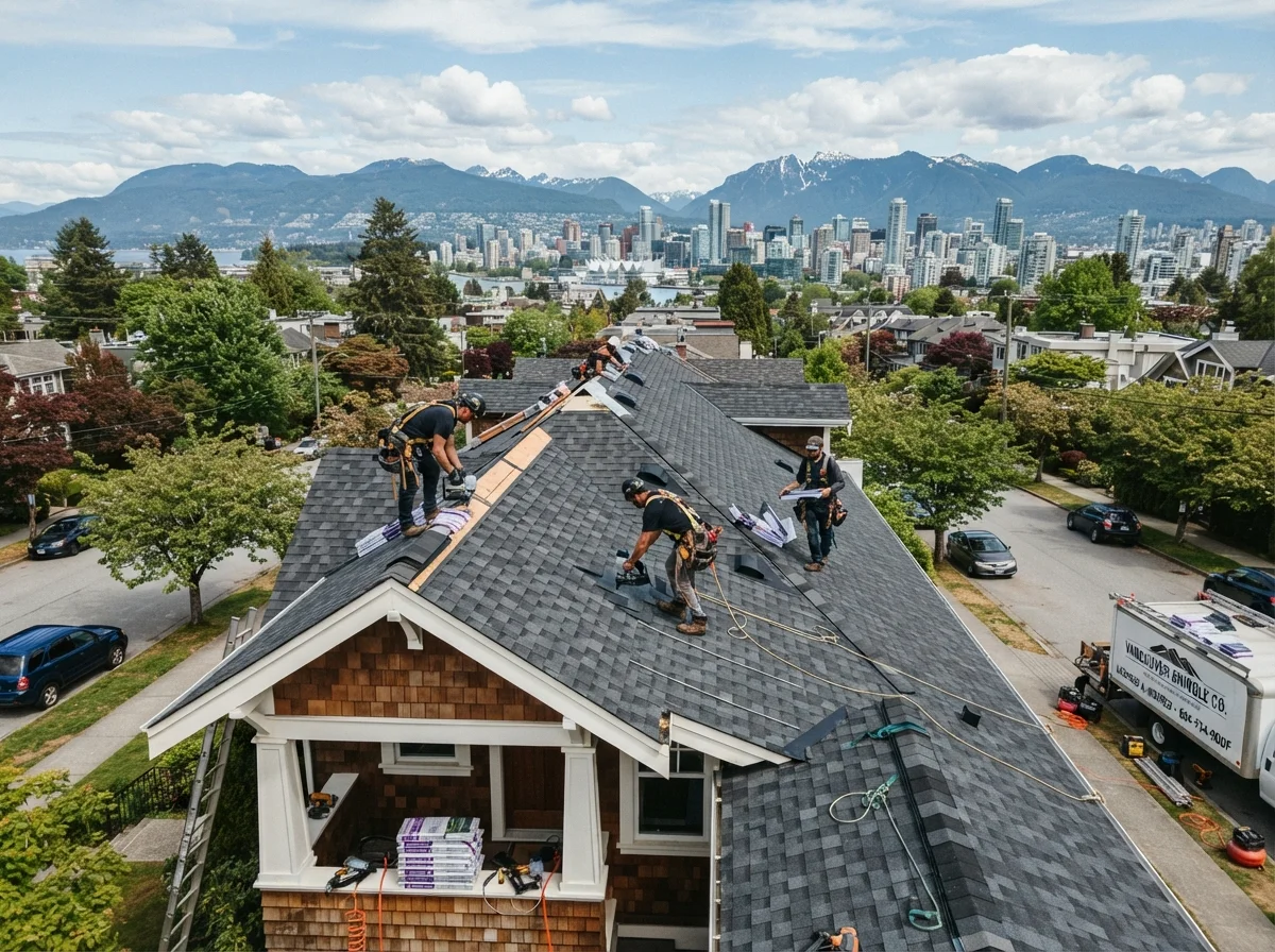 Asphalt shingle roofing installation in Vancouver.